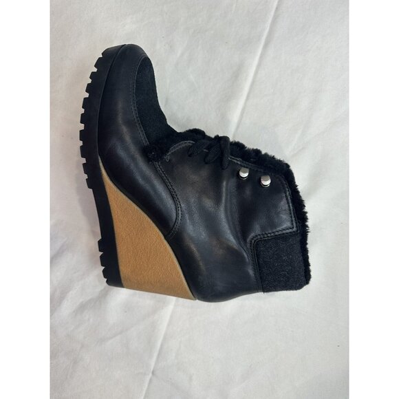 Cole Haan Waterproof Henson Wedge Black Leather Shearling Genuine Sheep sz 10B - Picture 3 of 10